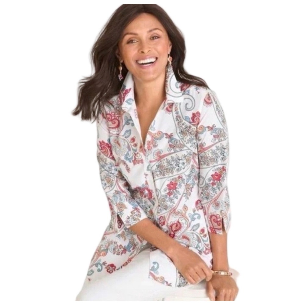 NWT Chico's Lottie Paisley Print Button Front Cotton Shirt Size 4 XXL 20/22